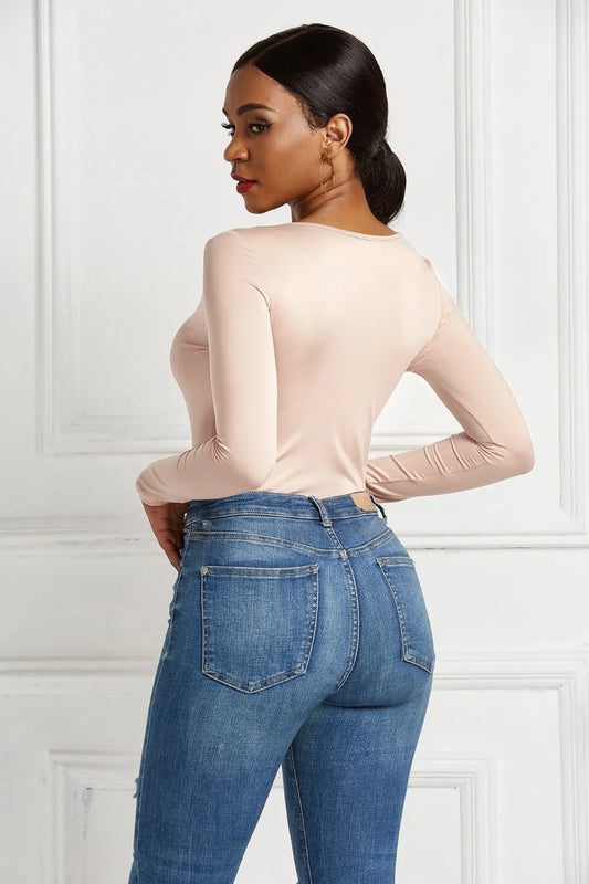 Half Zip Scoop Neck Long Sleeve Bodysuit – by Trenzyco