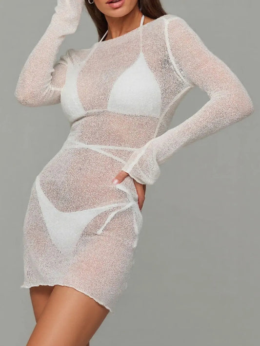 Sheer Backless Long Sleeve Mini Cover-Up Dress – by Trenzyco