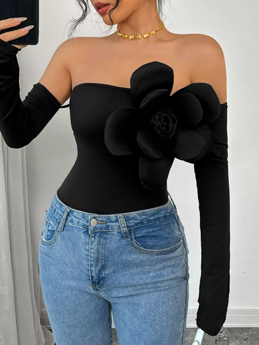 Flower Off-Shoulder Long Sleeve Bodysuit – by Trenzyco