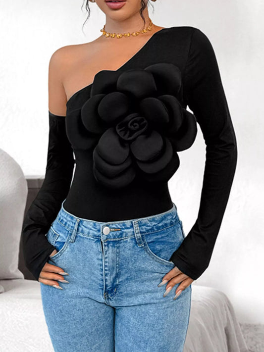 Flower Long Sleeve Single Shoulder Bodysuit – by Trenzyco