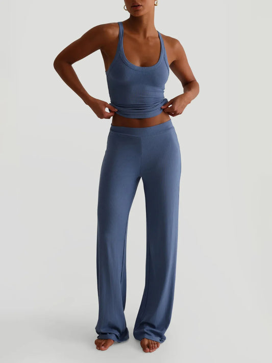 Ribbed Tank and High-Waisted Pants Active Set –  by Trenzyco