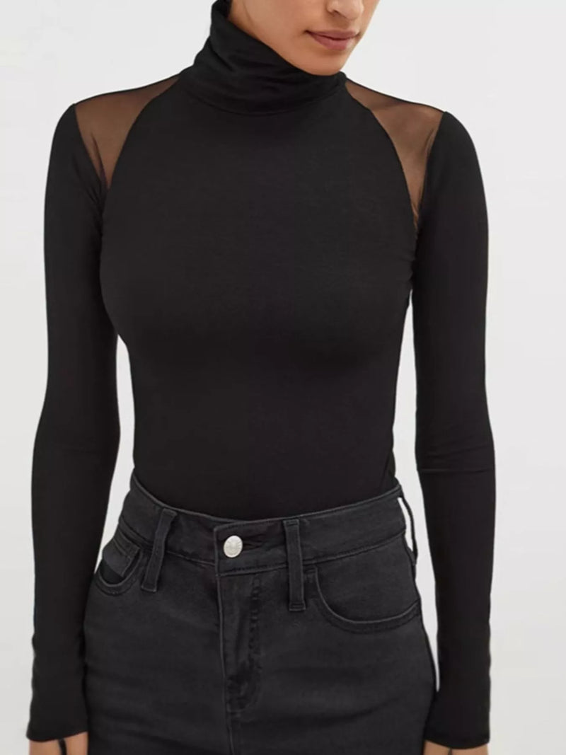 Mesh Shoulder Turtleneck Bodysuit –  by Trenzyco