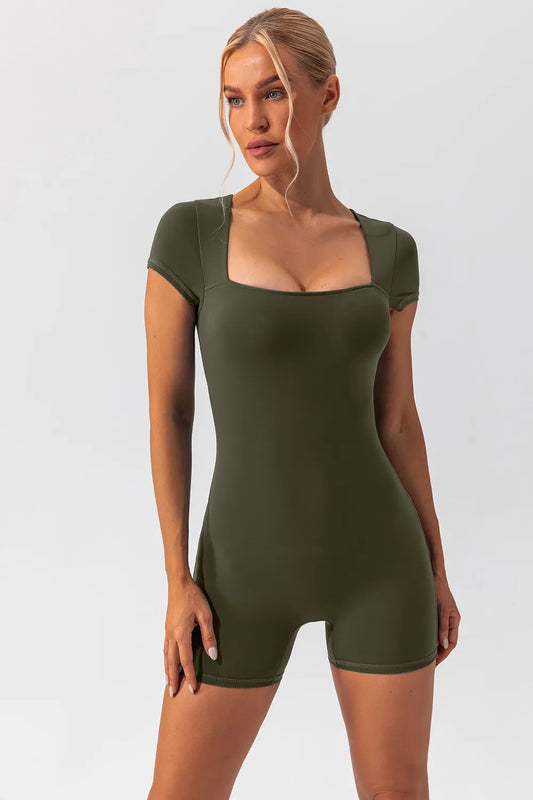 Square Neck Cap Sleeve Active Romper –  by Trenzyco