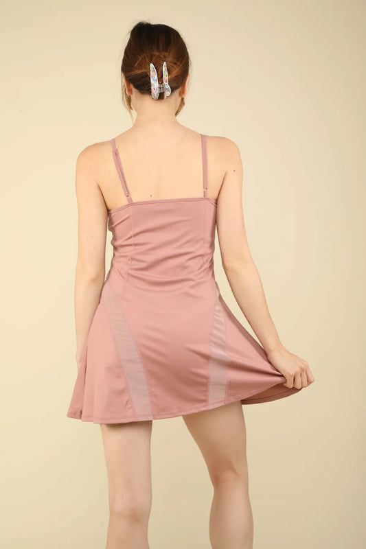 VERY J Mesh Detail Tennis Mini Active Dress with Shorts Inside – by Trenzyco