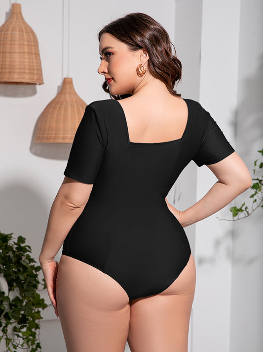 Plus Size Scoop Neck Short Sleeve One-Piece Swimsuit – by Trenzyco