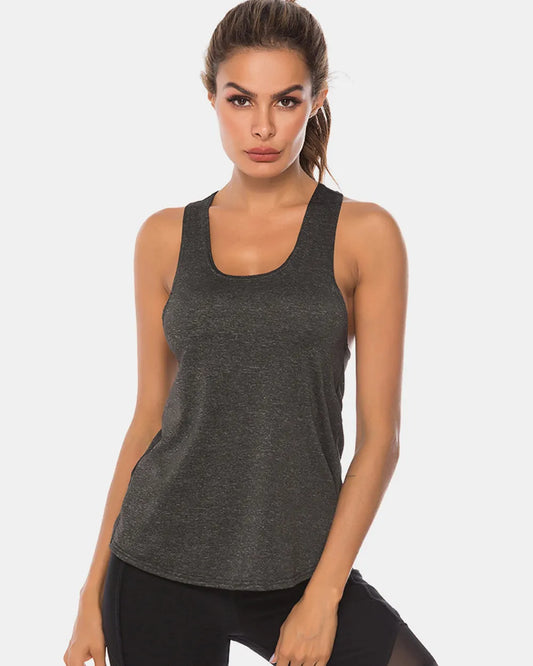 Full Size Scoop Neck Wide Strap Active Tank –  by Trenzyco