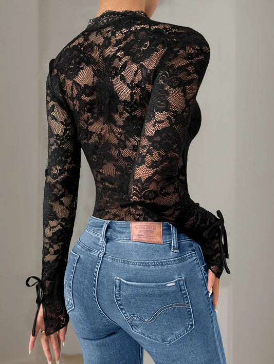 Perfee Lace V-Neck Long Sleeve Bodysuit – by Trenzyco