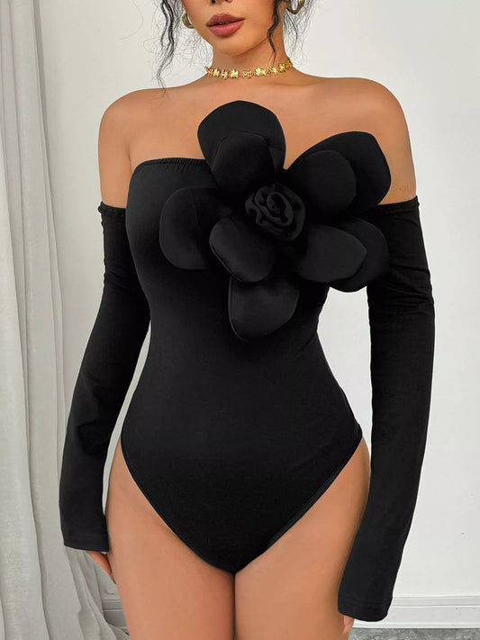Flower Off-Shoulder Long Sleeve Bodysuit –  by Trenzyco