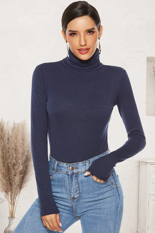 Ribbed Turtleneck Long Sleeve Bodysuit –  by Trenzyco
