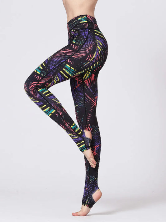 Printed Wide Waistband Active Leggings with Stirrups – by Trenzyco