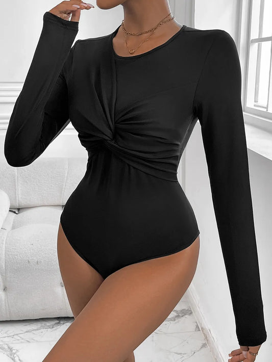 Perfee Twisted Round Neck Long Sleeve Bodysuit –  by Trenzyco