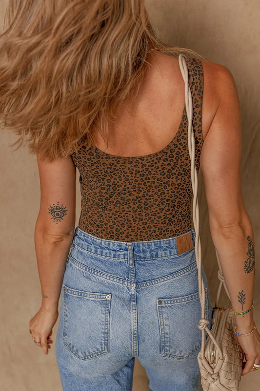 Leopard Scoop Neck Wide Strap Bodysuit – by Trenzyco