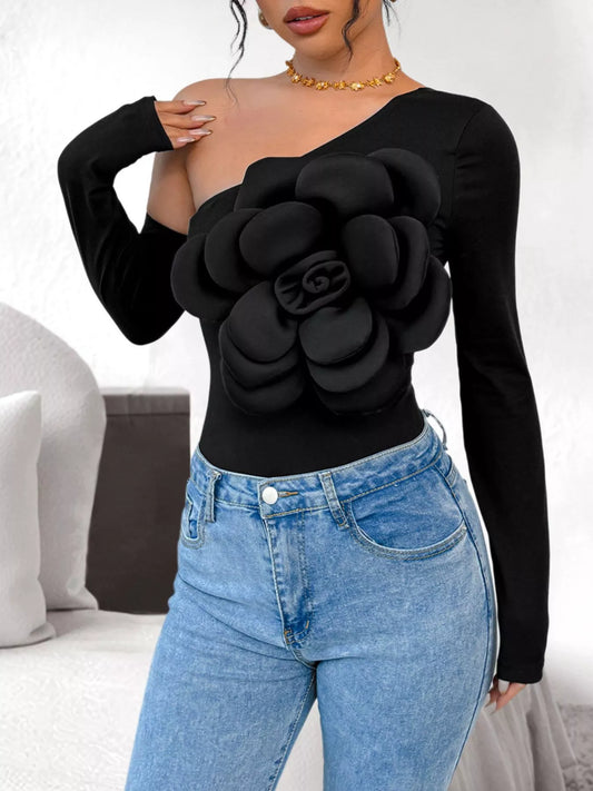 Flower Long Sleeve Single Shoulder Bodysuit –  by Trenzyco