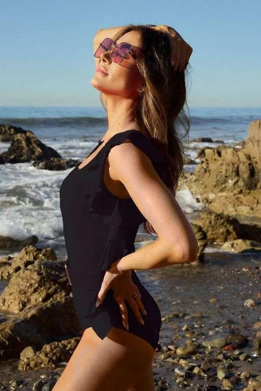 Davi & Dani Solid One Shoulder Ruffle One Piece Swimsuit – by Trenzyco