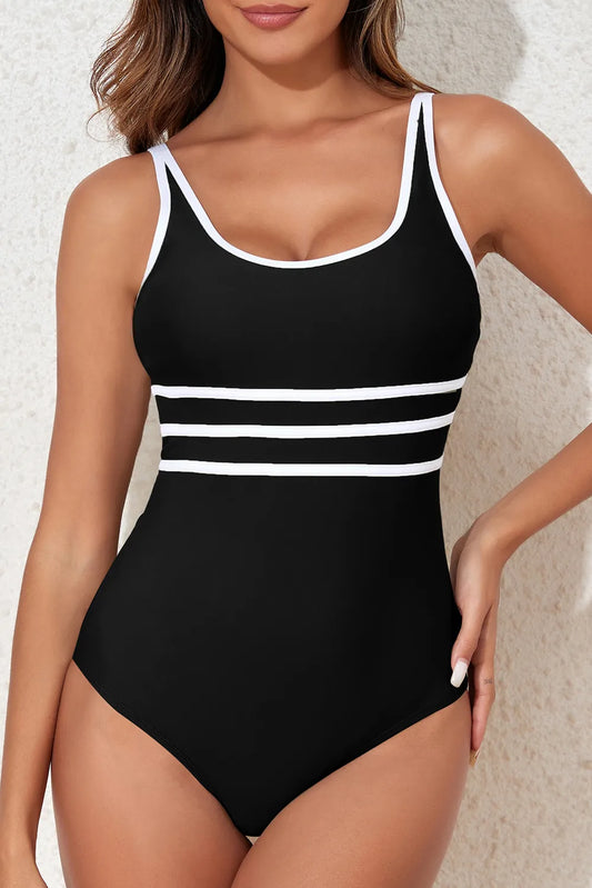Contrast Trim Scoop Neck One-Piece Swimwear –  by Trenzyco