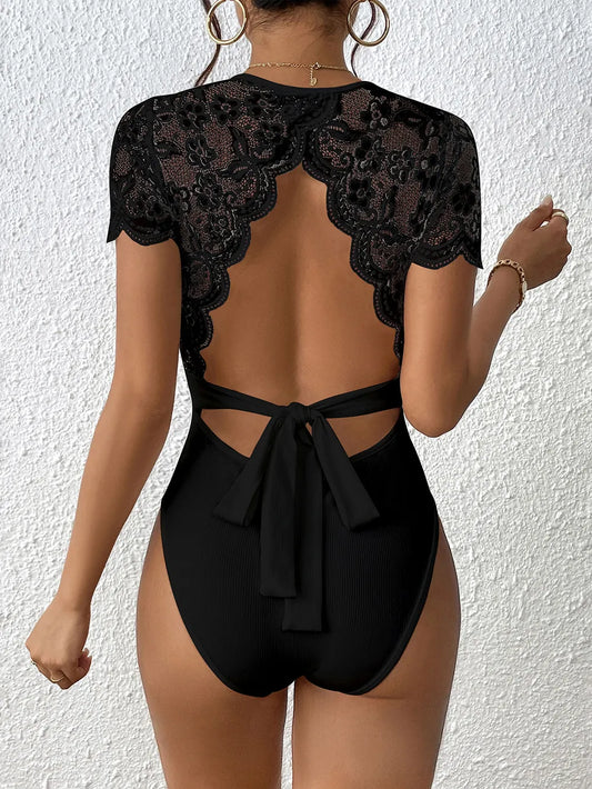 Perfee Lace Backless Round Neck Bodysuit – by Trenzyco